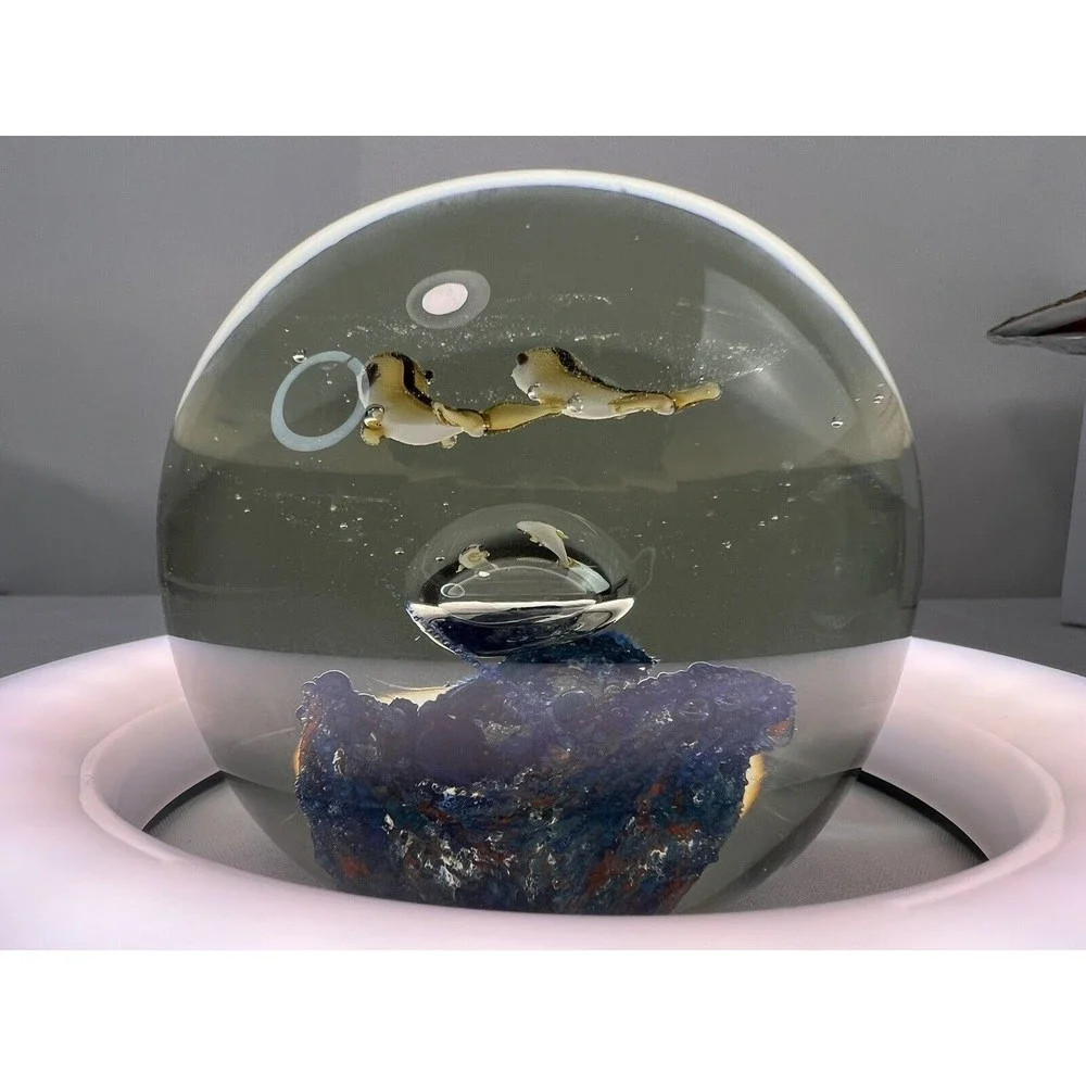 Vtg‎ Paperweight Clear Ball Collectible Creations Fish Ocean Scenery Decor
